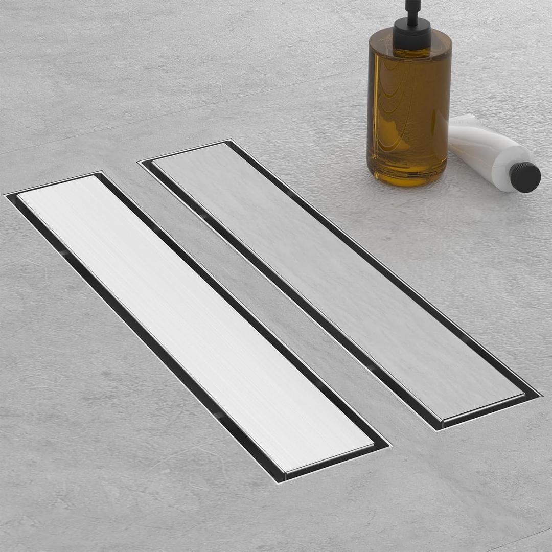 Linear Shower Drain - 18 Inch Brushed Nickel, with Tile Insert Panels