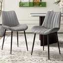 Dining Chairs Set of 2, Vegan Leather Fabric & Metal Frame, Mordern Style for Kitchen, Living Room, Offcie, Light Grey