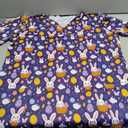 Oshhni V Neckline Scrub Top Nurse Work Uniform Durable Summer Work Clothing for Women and Men Soft Nurse Costume Short Sleeves,Easter Bunny Purple, XL