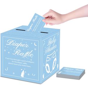 20 Pcs Blue Diaper Raffle Tickets with Box for Baby Shower Game Invitations Blue Diaper Raffle Box for Gender Reveal Baby Shower Party Decoration Table Centerpiece