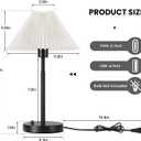Bedside Table Lamp Set of 2: Dimmable Nightstand Bedside Lamps with USB A and C Ports, Modern Metal and Pleated Fabric Shade Black Desk Lamp for Bedroom Living Room Home Office Reading