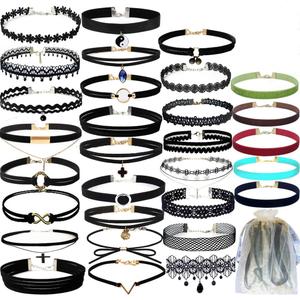 YOKER 30 PCS Necklaces Black Velvet Choker Set for Women Adjustable Classic Gothic Tattoo Lace Chokers Stretch Necklace for Party Cosplay Christmas Birthday