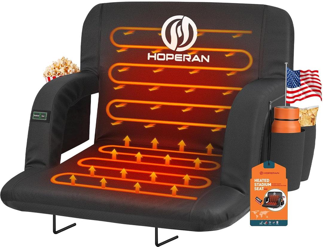 HOPERAN Heated Stadium Seats with Back Support, Dual Control, 1-Pack, 23"