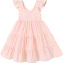 YOUNGER TREE Toddler Baby Girls Dress Summer Ruffle Sleeve Halter Casual Kids Beach Sundress (18-24 Months, Pink Stripe)