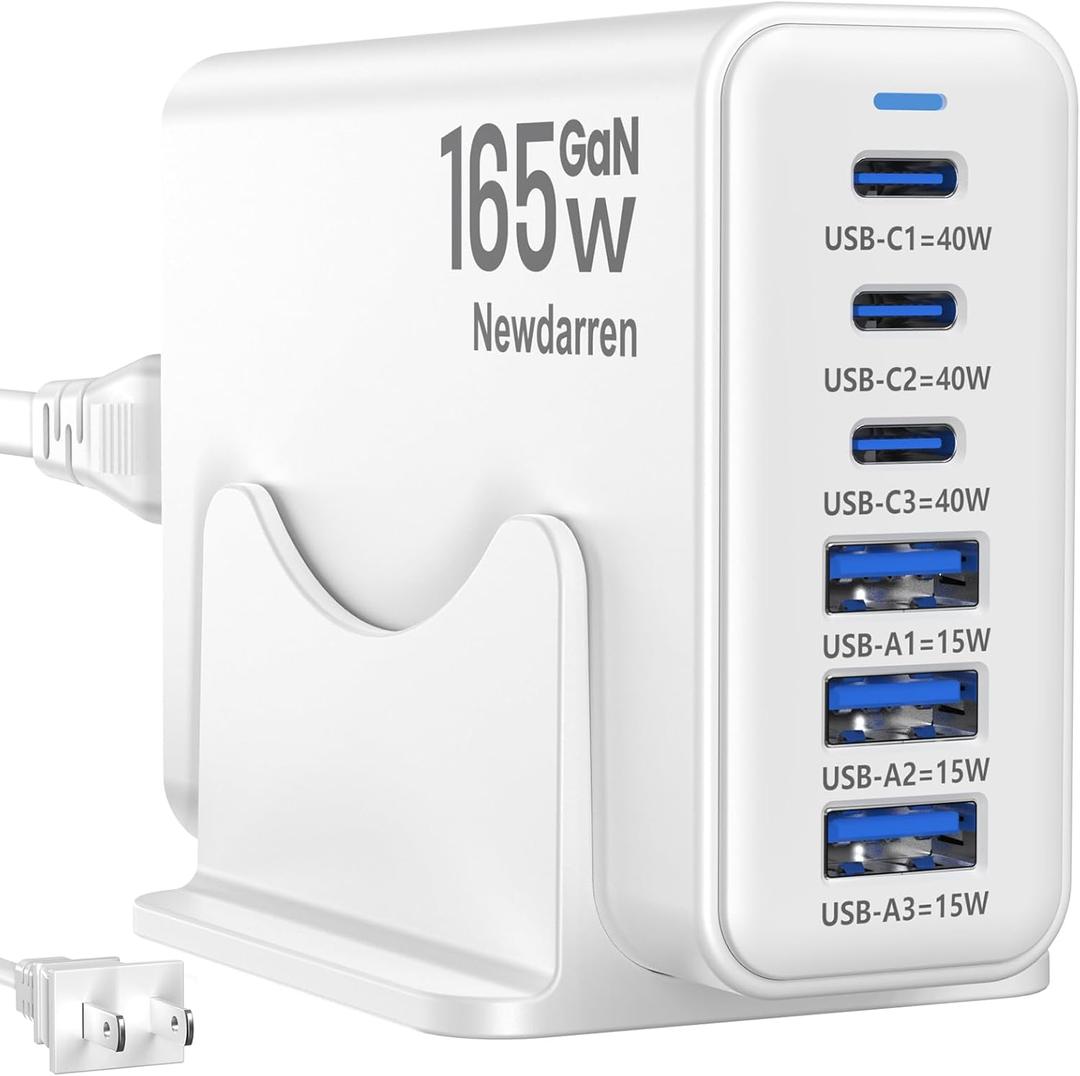 iPhone 17 Charger USB C Fast Charger Block, 3 Type C Port Each 40W Charger for iPhone 17 16 15 Pro Max Plus, Galaxy S25 S24 S23, iPad, Tablet, Total 165W GaN 6 Port Wall Charging Station Hub Adapter