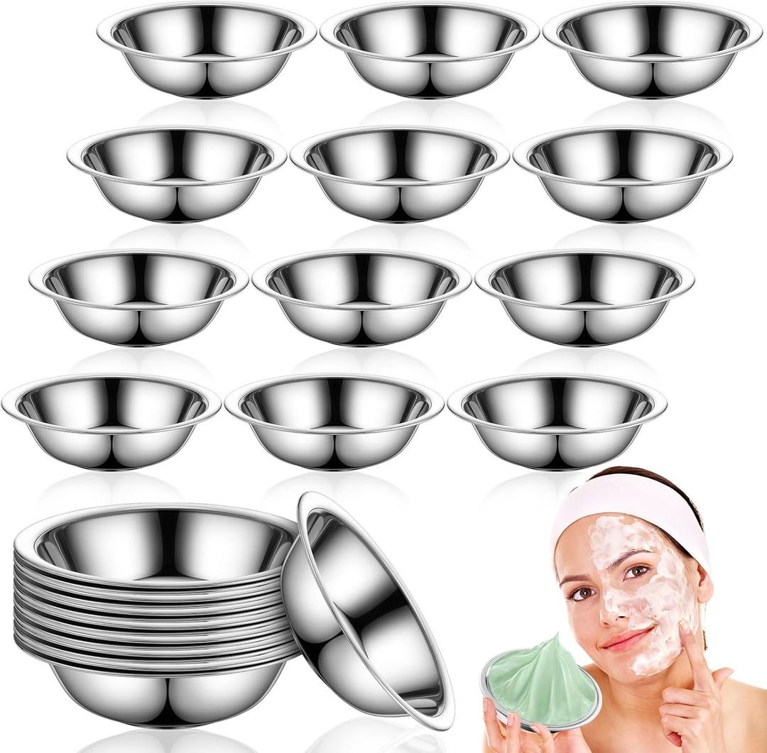 12 Pcs Stainless Steel Facial Mask Mixing Bowl Set 6.3 Inches Wide Esthetician Supplies Facemask Bowl DIY Skin Care Mixing Tool Kit for Lady Women Home Beauty Salon Use