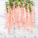 12Pcs Artificial Wisteria Hanging Flowers, 3.6Ft/Pcs Pink Fake Wisteria Garland for Wedding Party Home Garden Indoor Outdoor Decoration