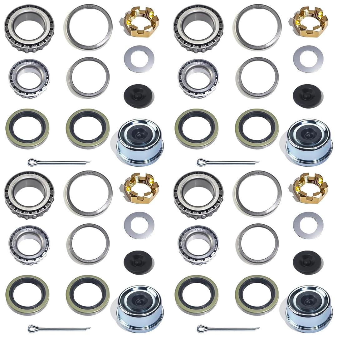 4 Sets 25580 15123 Trailer Axle Hub Bearings Kit for 5200-6000 lbs Trailer #D42 Tapered Spindle with 21333TB Grease Seals, 2.44'' Dust Caps,Rubber Plugs, Cotter Pins,Spindle Nuts and Washers