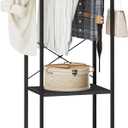 Coat Rack With Hanging Rod, Garment Rack With 3 Wooden Shelves and 4 Hooks, Freestanding Hall Tree, Industrial Clothes Rack Stand Organizer, Black