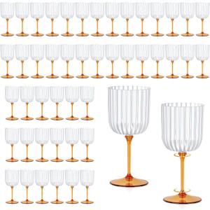 48 PCS Plastic Ribbed Wine Glasses 11oz Clear and Amber Detachable Wine Goblet Unbreakable Vintage Ripple Water Goblets Cocktail Drinking Cups for Parties Weddings Poolside Outdoors