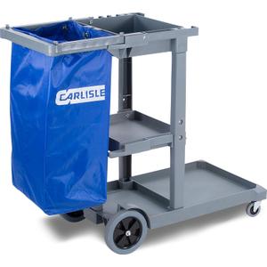 Carlisle FoodService Products Janitorial Cart Short Platform Cart with 25 Gallon Trash Bag for Restaurants, Hospitals, and Schools, Plastic, 45 X 19 X 39 Inches, Gray