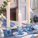 12pcs Blue Candlestick Holders, Blue Glass Candle Holders for Pillar Candles, Taper Candle and Tealight Candles, Taper Candle Holders for Wedding, Table Centerpiece