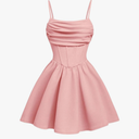 Girl's Spaghetti Strap Ruched Ruffle Hem Sleeveless Summer Flowy Short Dresses 8-10 years