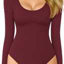 MANGOPOP Long Sleeve Bodysuits for Women Scoop Neck Ribbed Body Suit Stretchy Basic T Shirt Tops, Size XL