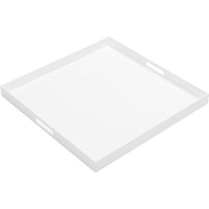 Extra Large White Acrylic Serving Tray (2424 Inches) with Handles Spill Proof Acrylic Over Size Big Decorative Tray Organiser for Ottoman Coffee Table Countertop (24" x 24" x 2", Glossy White)