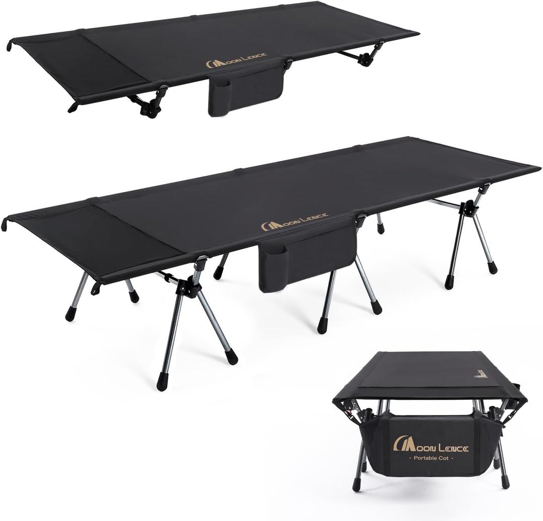 MOON LENCE Height Adjustable Camping Cot - Supports 330 lbs, Portable Folding Bed with Leg Extenders for Camping, Hiking, Sleeping, 1 Pack, Black, 14.98 inches x 23 inches x 16 inches