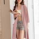 Ekouaer Women Robes Shawl Collar Bathrobe Short Kimono Robe Soft Knit Bathrobes Ladies Sleepwear with Pockets (Pink, S)