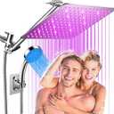 LED Shower Head, 12 LED Shower Head with Color Changing Lights, High Pressure Rainfall Shower Head Combo, Chrome Stainless Steel & 11 Flexible Curved Arm, 60 Hose