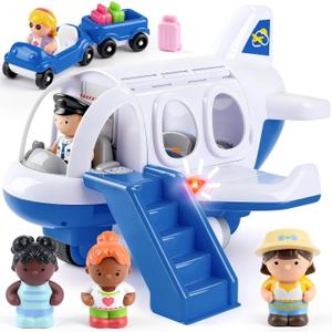 PLAY Airplane Toy for Kids - Toddler Airplane Toys Travel Plane Toys for Kids 2+ Years Old with Small Figures & Baggage Carrier, Musical Toy Airplane with Lights for Boys Girls Gifts Birthday (Blue)