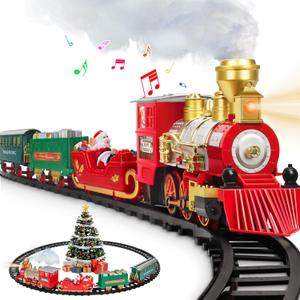 BainGesk Train Set, Christmas Train Set with Steam, Light and Sounds, Train Sets for Under Christmas Tree, Electric Train Toys for 3 4 5 6 7 8 Year Old Kids, Ideas Boys & Girls Christmas Gifts