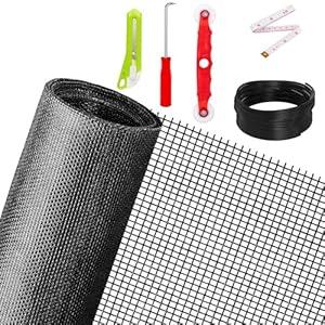 Ouskr Replacement Window Screens Kit, 48X118 Inch Durable Window Screen Mesh for Patio Porch Door Windows, DIY Adjustable Fiberglass Screen Repair Kit with Rolling Tool Hook Ruler Cutter Spline