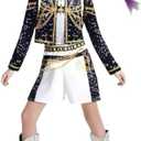 Girls Halloween Costume, Black and Yellow Polyester Top and Pants Set for Cosplay Events and Parties, Size 120