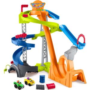 Fisher-Price Little People Toddler Toy Hot Wheels Spiral Stunt Speedway Race Track Playset with 2 Toy Cars for Kids Ages 18+ Months