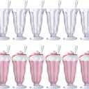 Maxcheck 12 Set Milkshake Glass 17 oz Sundae Glasses with Stainless Steel Spoons Old Fashioned Clear Soda Milkshake Cups Plastic Ice Cream Float Cups for Juice Tropical Drinks Party