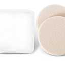 KOOBA 2pcs Round Makeup Sponges with 1 Travel Case, Beauty Face Primer Compact Powder Puff, Blender Sponge Replacement for Cosmetic Flawless Foundation, Sensitive and All Skin Types (Beige)