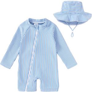 YOUNGER TREE Baby Boys Swimsuit Toddler One Piece Zipper Bathing Suit Long Sleeve Rash Guard Swimwear Sunsuit, Size: 6-12 Months