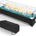 GRISUN 28" Table Top Propane Fire Pit, 45,000 BTU Tabletop Gas Fire Pit, Tabletop Firepit for Patio, Outdoor Portable Fireplace, Rectangular Fire Bowl with Glass Wind Guard, Glass Beads & Cover