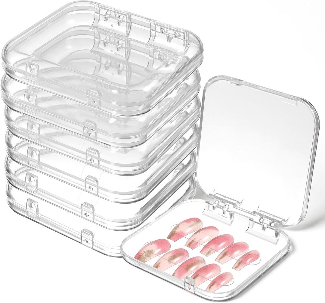 6Pcs Press on Nail Boxes, Nail Storage Box, Clear Acrylic Nails Boxes for Press ons Container Display Nails Art Home Beauty Salon