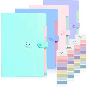 SKYDUE Expanding File Folders with 5 Pockets, Accordion File Organizer with 32 Labels, Portable Document Paper Organizer, Filing Folders, Letter / A4 Size, Pack of 4 (Green)