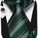 Enlision Mens Ties Stripe Tie and Pocket Square Set Classic Formal Woven Neckties Handkerchief Cufflinks Wedding