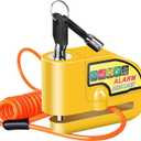 Motorcycle Alarm Disc Brake Lock, Motorcycle Locks Anti Theft Security Wheel Disc Lock Waterproof 110dB Alarm Sound with 5ft Reminder Cable Keys and Carry Pouch for Motorbike Bike Scooter (Yellow)