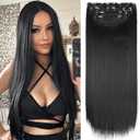 Black Hair Extensions Straight Clip in Hair Extensions Clip ins - Soft and Thick (20 Inches, 4Pcs)