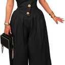 NRTHYE Women Sexy Strapless Wide Leg Jumpsuits Summer Loose Casual Button Tube Top Dressy One Piece Romper (00black, XL)