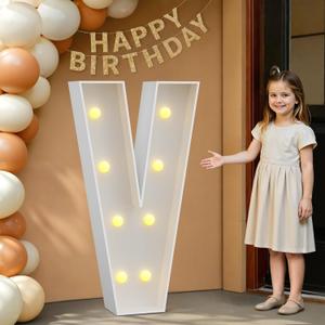 imprsv 3FT Marquee Letters, Mosaic Light Up Letters for Birthday Baby Shower Wedding Engagement Party Backdrop Decor, Large Marquee V for Party Decorations