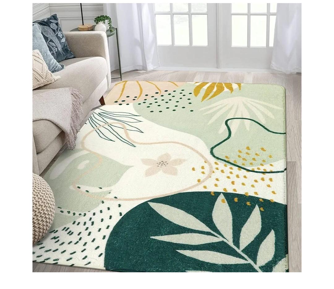 Lahome Sage Green Boho Area Rug 5x7, Washable Non Slip Soft Botanical Rug for Living Room Bedroom Cozy Home Decor
