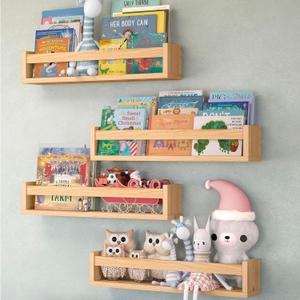 NATURE SUPPLIES Set of 4, 23.1 Inch Floating Shelves for Wall, Kids Bookshelf for Bedroom, Nursery Storage for Books, Wooden Wall Shelves for Nursery Decor, Natural Wood
