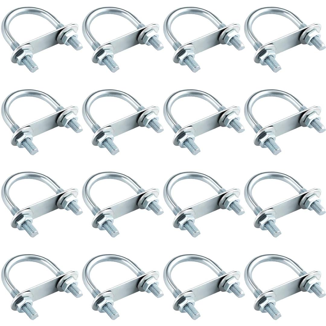 Therwen 16 Sets Round U Bolts Zinc Plated Steel Round Bend U Clamp with Nut Plate Washer (M8 x 40 mm X 65 mm)
