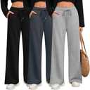 Riyiper 3 Pack Women Wide Leg Sweatpants Drawstring Straight Pants Elastic Waist Joggers Open Bottom Sweatpants with Pockets Medium