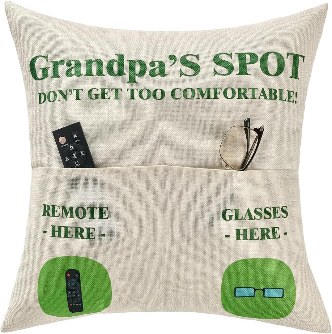 2 x FUTEI Grandpa Gifts,Grandpa'Spot Throw Pillow Covers 18x18 Inch Set of 1 Christmas Holiday Home Decor for Couch Bed Living Room