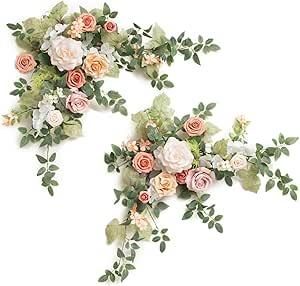 Ling's moment 2PCS Blush Pink Artificial Floral Swags Centerpieces Wedding Arch Flowers Garland Greenery Arrangements for Sweetheart/Head Table Easel Wall Entryway Board Backdrop Decor
