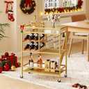 MAHANCRIS Bar Cart for Home, 3-Tier Serving Cart with Wheels and Handle, Beverage Cart with Wine Rack and Glass Holders, Rolling Wine Cart for Kitchen, Dining Room, Gold RCJ61B01