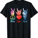 Peace Love Rock & Roll Vintage Peace Loving Musician T-Shirt, Black, Size 2X , Black 