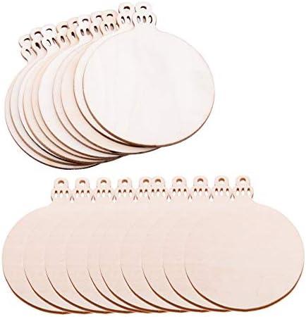 Pack of 50 Wooden Crafts to Paint 2.75 inch Christmas Tree Hanging Ornaments Unfinished Wood Cutouts Christmas Decoration DIY Crafts (Wooden Round Cutouts)
