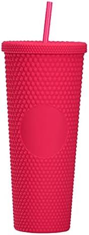 Ruinapleco 24oz Insulated Double Wall Cold Cup with Lid and Straw, BPA-Free Plastic Travel Mug, Model Creative Large-Capacity Portable Car Cup (710ml),Rose Red