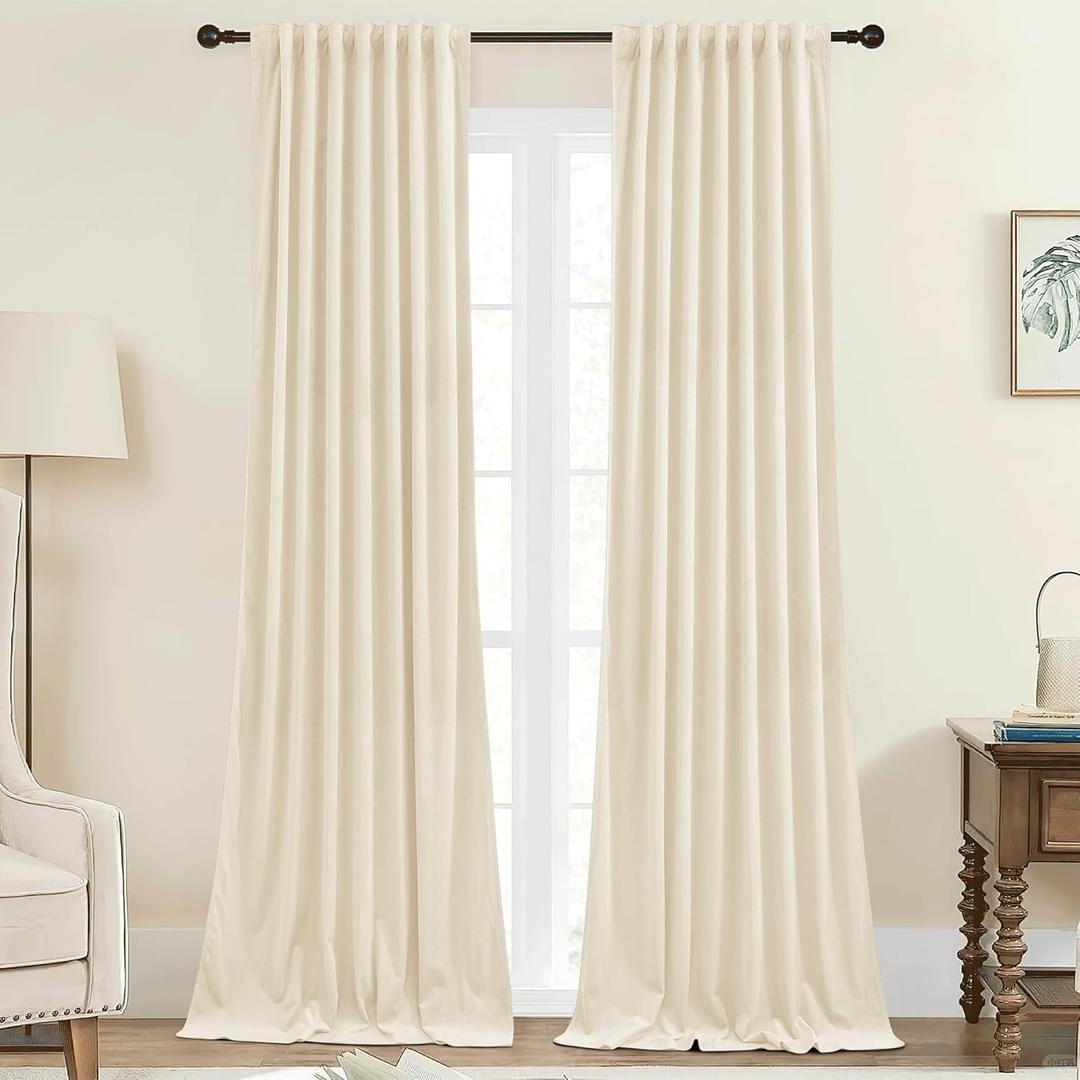 StangH Ivory White Velvet Curtains 84 Inch Length - Light Dimming Thermal Insulated Drapes for Nursery Kids Bedroom Back Tab Privacy for Living Dining Room, W42 x L84, 2 Panels