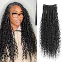 Boho Faux Locs With Curly Pure Protein Fiber Close to Human Hair Curls 7packs 18 Inch Pre Looped Boho Goddess Locs Bohemian Crochet Loc For Women, 1B